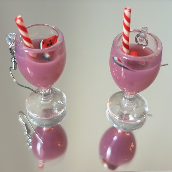 Boutique Jewelry - New Large Watermelon Daiquiri Drink & Straw Detail Fashion Earrings